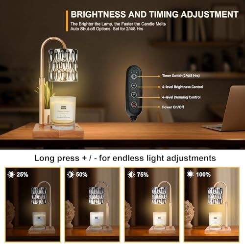TOACSUCP Candle Warmer Lamp with 3 Bulbs, Adjustable Height Dimmable Candle Warmer with Timer, Compatible with Large Jar Candles, Candle Lamp with Charming Gift Box Ribbon for Her/Him - Image 3