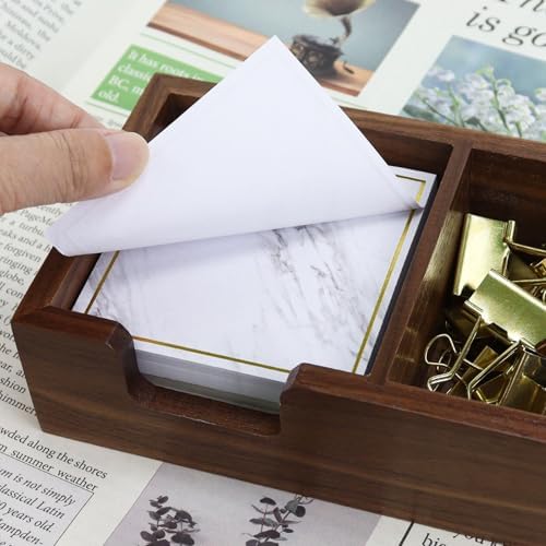 MultiBey Walnut Sticky Note Holder for Desk - 2-in-1 Organizer with Paper Clip Tray & 3x3 Post It Dispenser, Wood Self Stick Memo Pad Holder Dispenser Supplies Organizer for Office Home Schools - Image 4