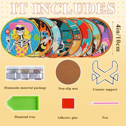 DOTSOPS 8 Pcs Skull Diamond Painting Coasters for Beginners with Holder - Image 2