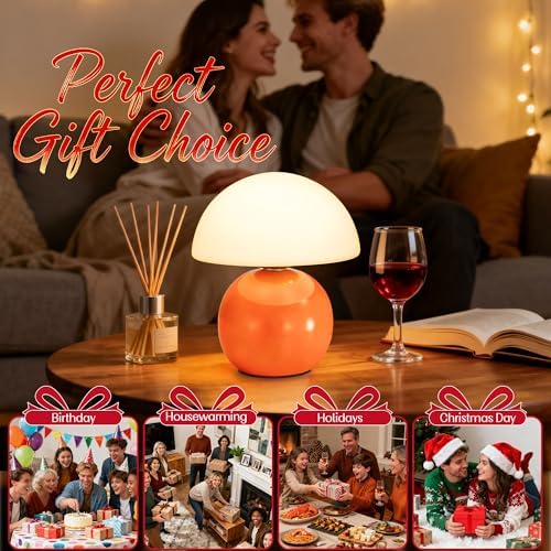 Cute Small Mushroom Lamp Decor,USB-Plug in Bedside Table Lamps with 3-Temperature LED Bulb Dimmable,Modern Aesthetic Home Decor for Livingroom/Bedroom/Dorm/Nursery (Orange with Plug) - Image 7