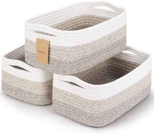 3 Pack Small Storage Baskets for Organizing, 11.8×7.8×5.1", Gradient Brown by MaxuniTechLife