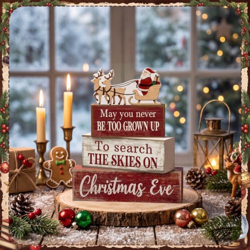 Moucuny 4 Pcs Christmas Table Decorations for Home Wooden Santa Sleigh Sign - Image 5