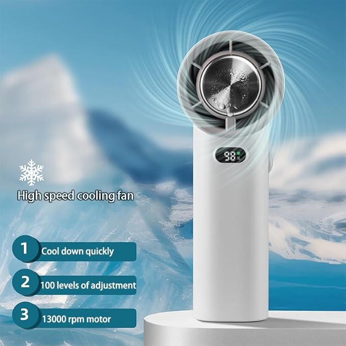RS ONE Portable High Speed Turbo Fan, USB Rechargeable Personal Fan with Digital Display for Travel/Camping/Office (White)