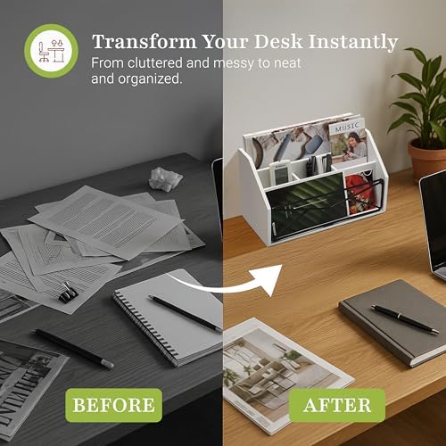 Prosumer's Choice Bamboo Desk Organizer – White Powder-Coated Natural Bamboo Mail Organizer for Countertop - Wooden Desktop Organizer for Mail, Files, Letters, and Tabletop Storage - Image 6