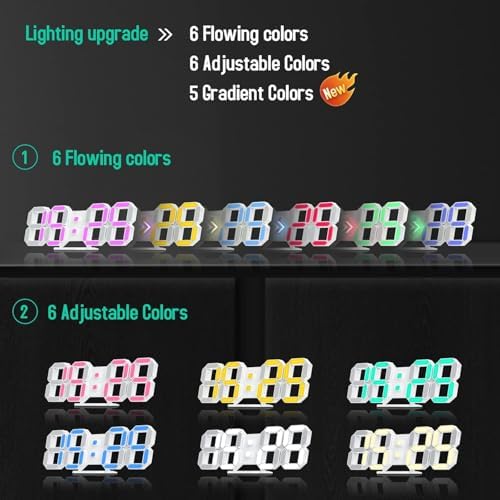 3D LED Digital Wall Clock, 9.7" RGB Neon Alarm Clock, 7 Colors - Image 5