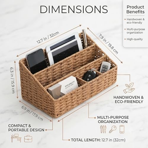 Mail Organizer for Desk - Countertop Mail Sorter & Magazine Holder, Brown Desk Organizer with 5 Compartments for Letters, Bills, Office Supplies, 12.7'' L x 6.3'' W x 7.1" H - Image 2
