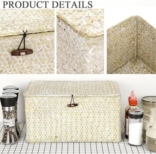 Hipiwe Wicker Shelf Baskets Bin with Lid, Large Seagrass Basket Storage Box - Image 5