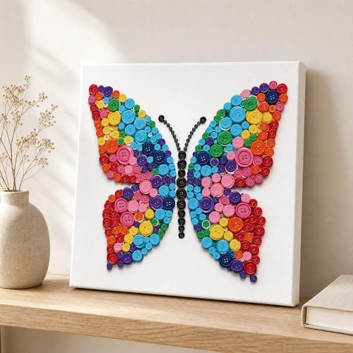 Framed Button Art Kit 11.8" DIY Mosaic Craft for Adults(Butterfly) - Image 3