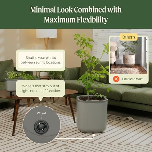 15 Inch Self-Watering Planter for Indoor Plants – Large Modern Plant Pot with Built-In Water Reservoir, Ideal for Monstera, Fiddle Leaf Fig, Palms & Peace Lily, Without Trellis (1, Fog Gray) - Image 7
