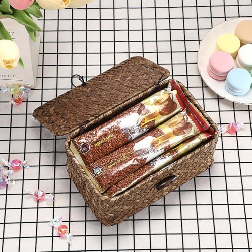 Hipiwe Handwoven Wicker Basket with Lid Small Desktop Seagrass Organizer - Image 4