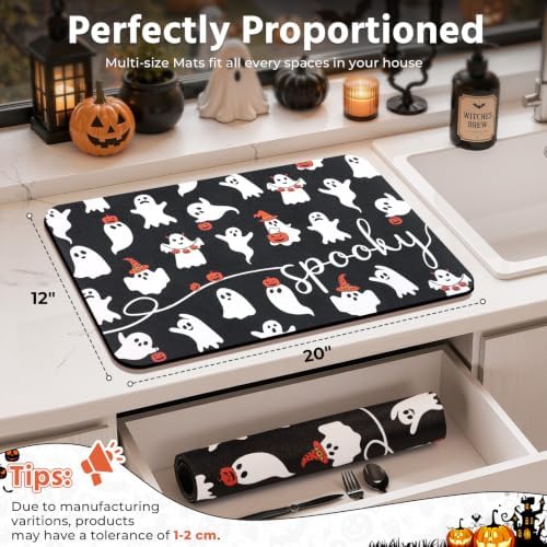 Findosom Ghost Halloween Dish Drying Mat, 12" x 20" Absorbent Coffee Mat - Image 2
