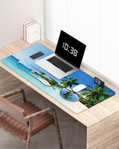 Auhoahsil Large Mouse Pad with Wrist Rests for Keyboard & Mouse, Thick Soft Ergonomic Memory Foam Wrist Supports, Big & Long Desk Mat 35.5 x 15.7 in, for Office Gaming Computer, Beach and Trees - Image 2
