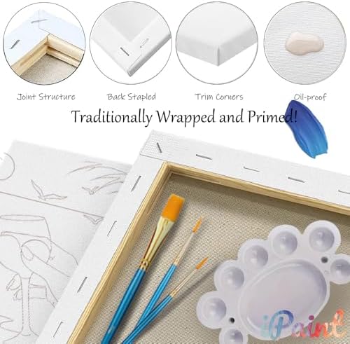 2Pcs Sip and Paint Kit for Adults,Valentines Couple Painting Kit Supplies Canvas, Pre Drawn Canvas to Paint for Date Night for Couples DIY Acrylic Painting Kits Party Favor 8×10 - Image 3
