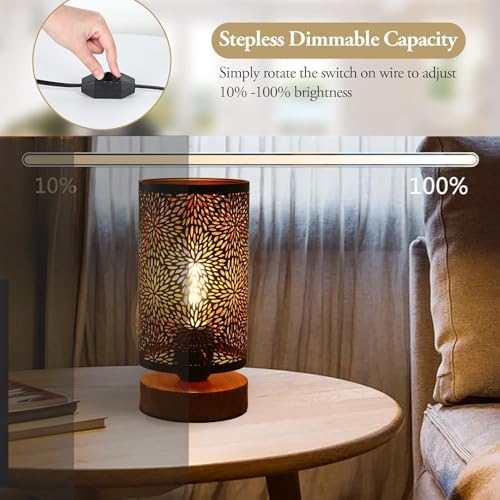 Small Industrial Table Lamps Dimmable, Bedside Lamps for Nightstand,End Table Side Desk lamp with Rustic Black Metal Cage Lampshade for Bedroom, Kids Room Living Room 2700K LED Bulb Included - Image 2