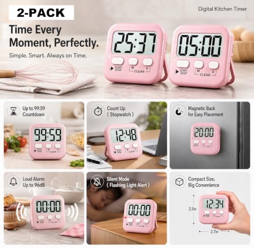 Antonki 2 Pack Digital Timer for Kids Classroom Kitchen Timers for Cooking - Image 4
