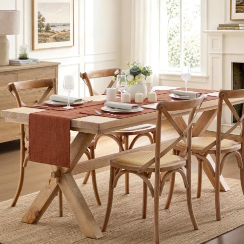 ZeeMart Linen Checked Farmhouse Table Runner, 13x108 Inches Terracota - Image 3