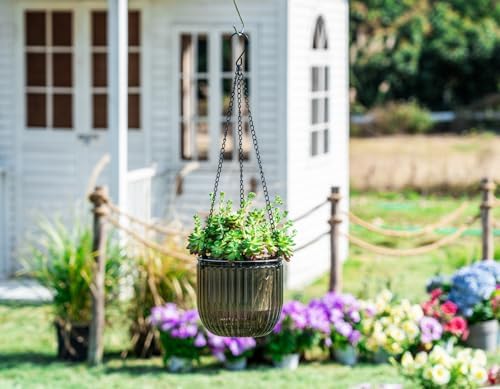 Melphoe 2 Pack Self Watering Hanging Planters Indoor Flower Pots, 6.5 Inch Outdoor Hanging Plant Pot Basket, Plant Hanger with 3Hooks Drainage Holes for Garden Home (Gray) - Image 3