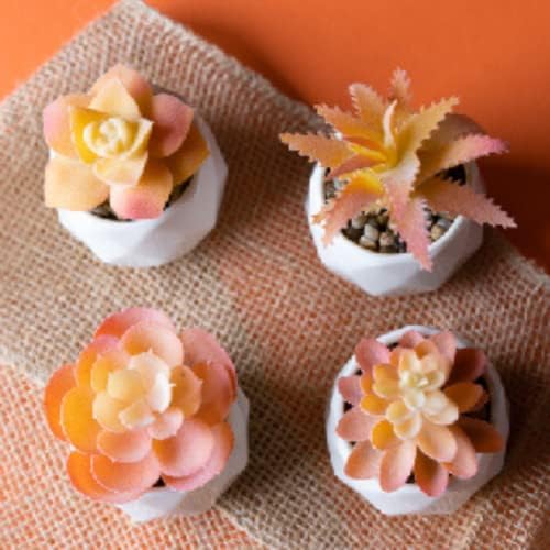 VIVERIE Mini Orange Artificial Succulent in Pots (White Ceramic, 4 Pot Set) Fake Plants for Indoors, Office Home Halloween/Christmas Decor Gifts-Faux Plant Gifts for Women - Image 6