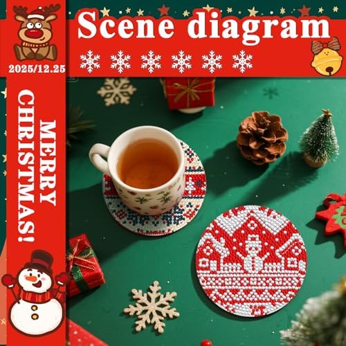 DOTSOPS Christmas Diamond Art Coasters with Holder 6 Pcs Diamond Painting Kits for Adults Beginners Diamond Craft Gem Art Dots Halloween Birthday - Image 6