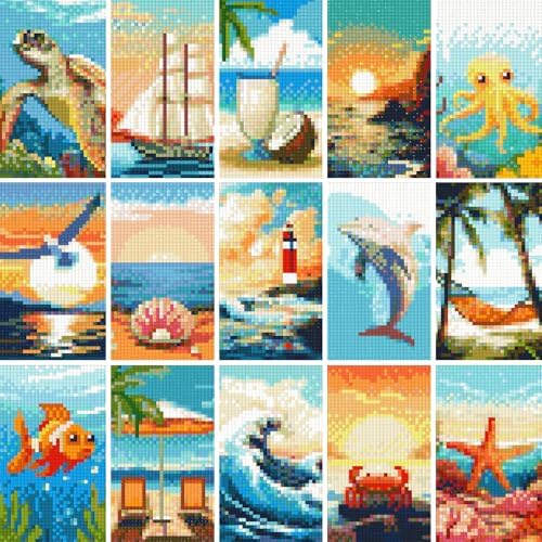 LuwoArte 15 Pack Diamond Painting Kits for Adults – Beach, Summer Vibes & the Sea Breeze – Full Drill DIY Paint Gem Art for Adults – Brilliant 5D Diamond Painting Kit – Relaxing Craft for Wall Décor - Image 5