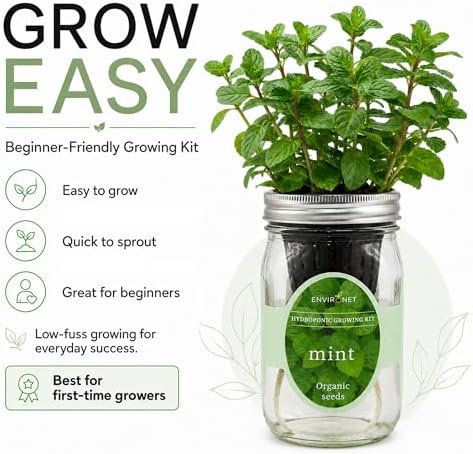 Hydroponic Herb Growing Kit, Self-Watering Mason Jar Herb Garden Starter Kit Indoor, Window Herbs Garden, Grow Your Own Herbs from Organic Seeds (Mint) - Image 5