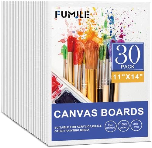 FUMILE 11x14 Canvas Boards for Painting, 30 Pack Canvases for Painting 11x14 Inch Primed Acid Free Blank Canvas Panels for Oil Paint, Watercolor, Acrylic Paint, Gouache and Tempera. by FUMILE