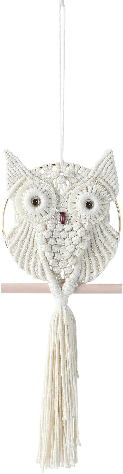 Owl Ivory Cotton Handmade Macrame Wall Hanging Tapestry Home Decor Art and Beige Craft Wonderful Decoration Woven Boho Ornament for Office Bedroom Apartment Living Room Cream Nursery