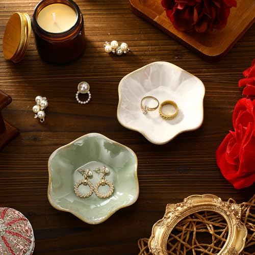 Teenyyou 8 Pcs Ceramic Jewelry Dish Bulk Small Trinket Tray, White,Green - Image 4