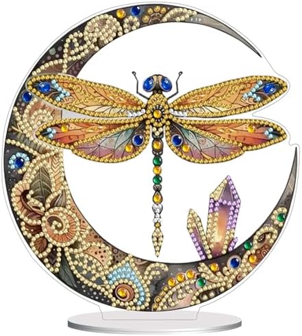 Diamond Painting Kits for Adults Beginners, 5D Full Drill Dragonfly Crystal Art Desktop Ornament, DIY Single Sided Home Office Desk Decor, Creative Craft Gift Set with Tools by OFRKE