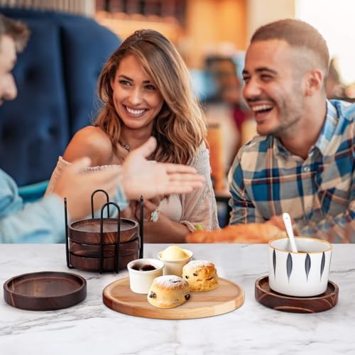 6Pcs Wooden Coasters for Drink-Acacia Wood Drink Coasters Set with Holder - Image 3