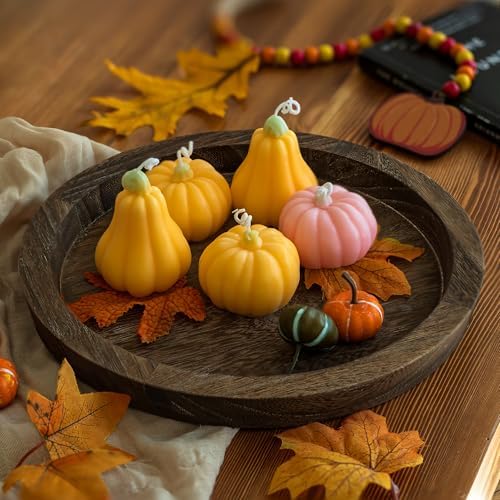 Hanobe Wooden Tray for Coffee Table, Decorative Round Candle Holder Plate - Image 4