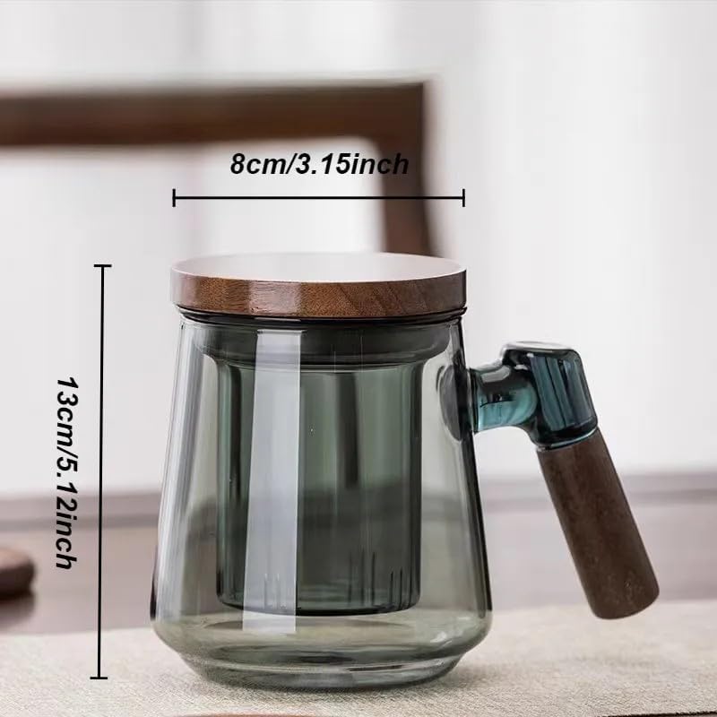 SHUWEICAO-Glass Tea Cup with Infuser and Lid, 17oz/500ml Hand-blown Borosilicate Glass Tea Mugs for Loose Leaf Tea. Gifts for Men(Classic) - Image 2