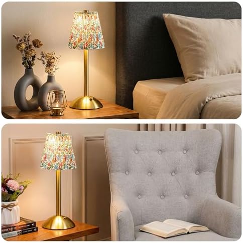 Liliful 2 Pcs Cordless Table Lamp LED Touch, Gold, Floral Style - Image 6