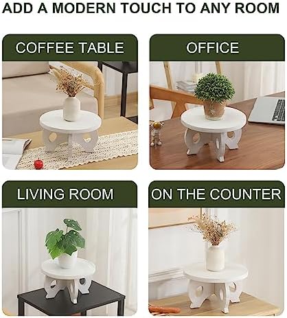 Small Wooden Plant Stand Indoor, 10-Inch Round Pine Wood Plant Riser and Display Pedestal for Tabletop, Countertop and Home Decor, Whitewashed - Image 4