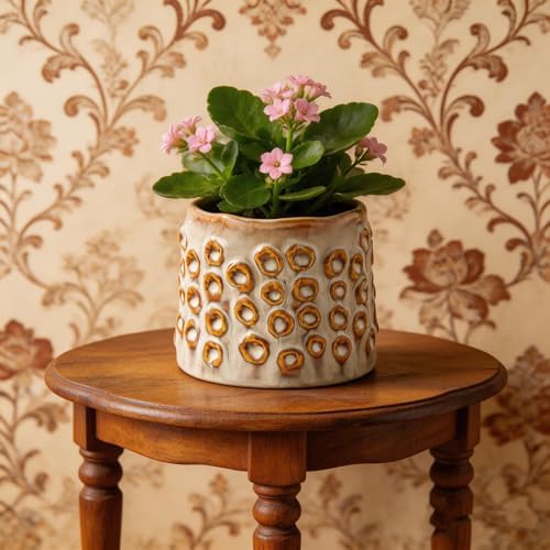 Plant Flower Pot, Small Ceramic 4.5" Modern Flower Pots for Home Office Indoor Outdoor Planters, Planter for Orchid Succulent Cactu Floral, Handmade Textured with Irregular Circle without Drainage - Image 4