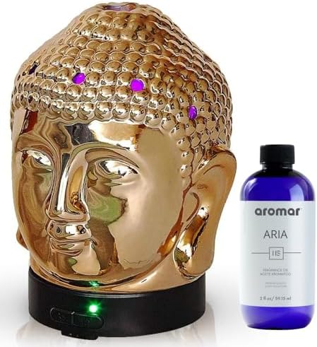 Aromar Buddha Head Essential Oil Diffuser - Ultrasonic Aromatherapy Humidifier with LED Lights, Cool Mist, Auto Shut-Off for Home, Office, Yoga, Meditation Decor - Ceramic, Zen Budha Statue, 200ml by aromar