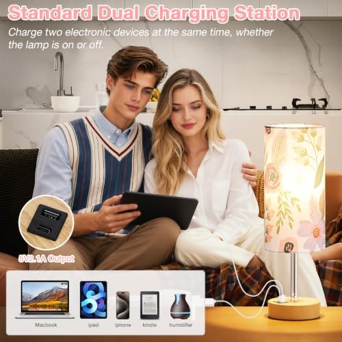 Dicoool Touch Bedside Table Lamp with USB - 3 Way Dimmable Floral Lamp for Bedroom Nightstand, Desk Lamp with Charging Station for Dorm, Living Room, Office, Kids Room, Small, 14in - Image 4