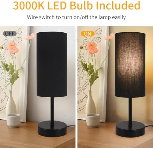 RISLG 2 Pack Table Lamp for Bedroom, Bedside Lamps for Nightstand with Wire Switch, Minimalist Desk Lamps with Linen Fabric Shade for Kids Room Living Room Office Dorm, Bulb Included - Image 4