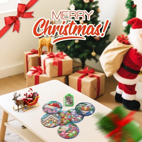 Zynlio Christmas Diamond Paintings Coasters Kits Set with Holder, Christmas Diamond Art, DIY Diamond Crafts Coasters for Adults, Diamond Art Painting Kits for Women, Beginners, Diamond Craft Supplies - Image 7