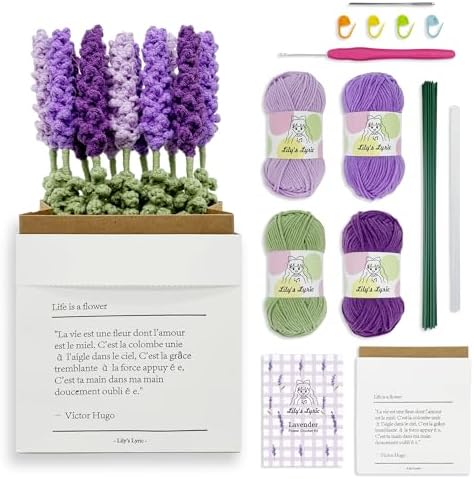 Lily's Lyric Flower Crochet Kit | Lavender Flower with Paper Bag| Step-by-Step Video Tutorial for Adults Teenagers | Craft Gift Idea DIY Home Decoration Purple by LilysLyric