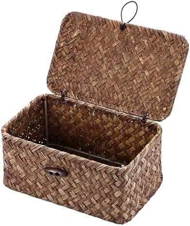Hipiwe Handwoven Wicker Basket with Lid Small Desktop Seagrass Organizer by Hipiwe