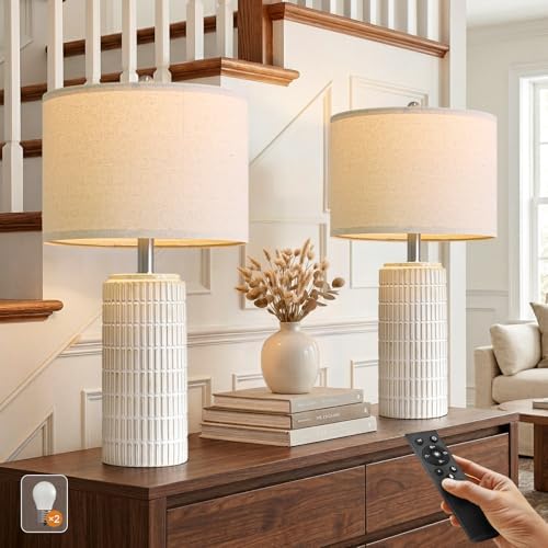 PoKat 23’’ Dimmable Table Lamps Set of 2 with Remote for Living Room, White by Pokat