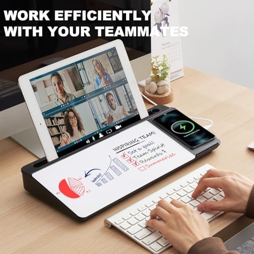 Small Glass Desktop Whiteboard Dry-Erase-Board - Computer Keyboard Stand with Wireless Charger White Board Surface Pad with Drawer, Desk Organizers with Accessories for Office, Home, School Supplies - Image 2