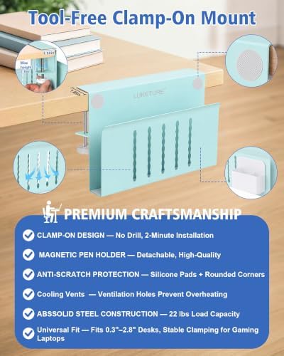 LUKETURE Desk Side Storage Laptop Holder No Drill Clamp On Organizer - Image 3