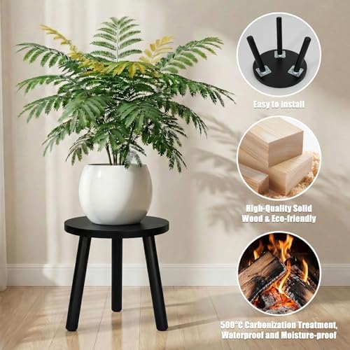 Wood Plant Stands Indoor, Black Plant Stand Modern Plant Table for Large Plants, Wooden Plant Stool, Tall Plant Holder Small Round Side for Living Room, Balcony, Office (1 Pack) - Image 4