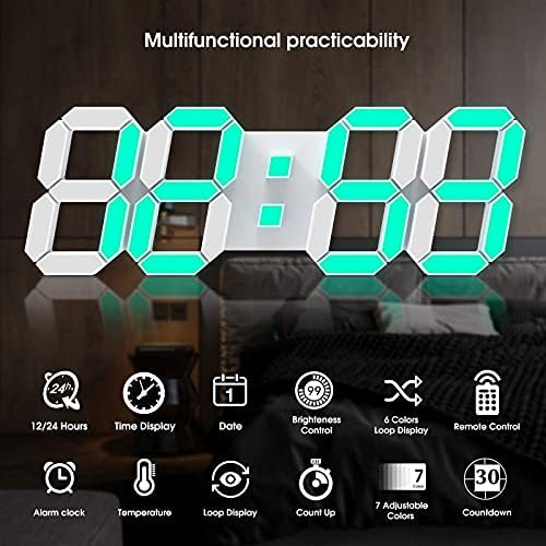 15" Larger 3D LED Wall Clock with Remote Control, 7-Color RGB - Image 2
