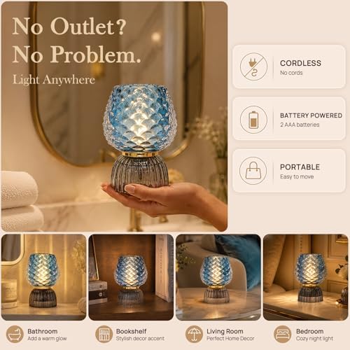 Small Battery Operated Lamp with Timer, Pinecone, Blue - Image 3