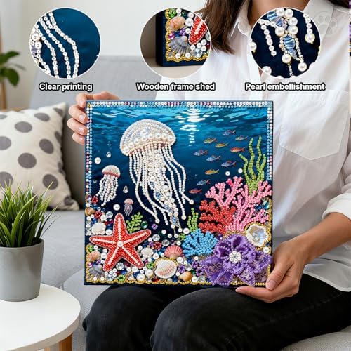 LQCrafK DIY 3D Pearl Art Painting Handcraft Kit for Adults Beginners, Home Wall Decoration, Creative Design Framed Painting with Tools-Jellyfish - Image 4