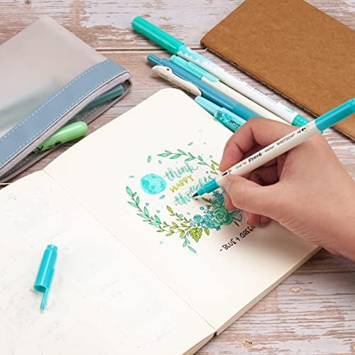 WRITECH Journaling Kit, Gel Ink Pens/Retractable Highlighters/Dual Tip Brush Pens/Fineliner Pens, Smooth Writing Assorted Colors Journaling Supplies, 9 Count with Pen Bag (Vitality blue & green) - Image 5