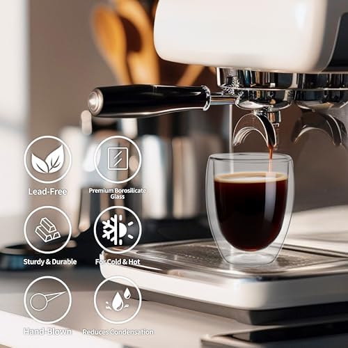 NIRA.Z 4 Pack 11.6oz/343ml Double Wall Glass Coffee Mugs, No Hole Bottom, Insulated Borosilicate Glass Coffee Cups, Clear Mugs for Hot & Cold Beverages, Perfect for Espresso, Latte, Tea, Cappuccino - Image 4